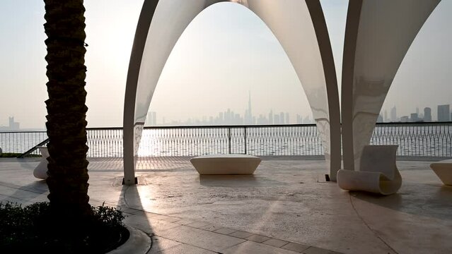 Scenic View of Dubai Creek Harbor During Sunset