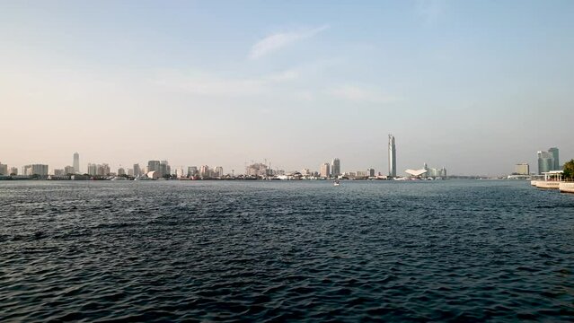 Scenic View of Dubai Creek Harbor in Evening time