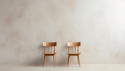 Japanese Wooden Children's Chairs Next to a White Wall in a Sparse Room.