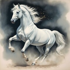 Illustration of a galloping white horse 