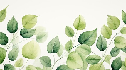 Beautiful Green Watercolor Leaves Background.