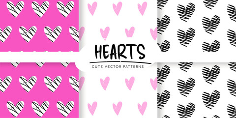 Fototapeta premium Seamless pattern with hearts and grunge texture. Fabric print for children