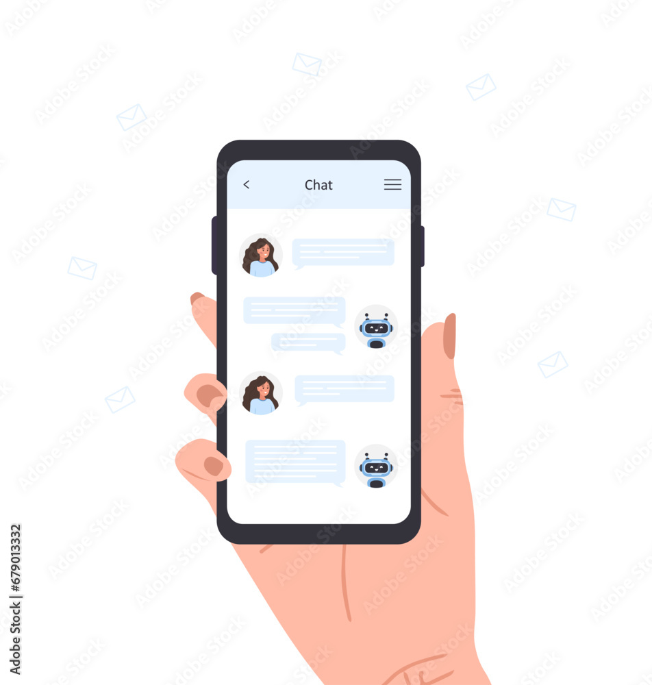 Canvas Prints chatbot concept. woman chatting with robot on smartphone screen. ai business assistant. online custo