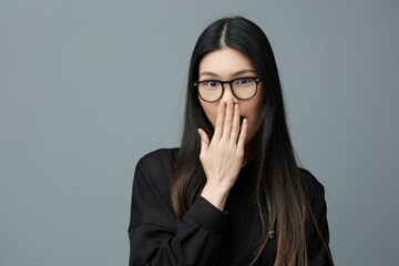 Beautiful woman finger glasses background portrait pointing asian