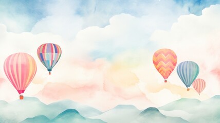 Obraz premium Balloons watercolor illustration. Card background frame. Copy space.