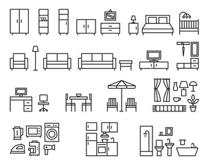 Furniture icons outline vector illustration set 1