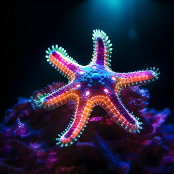 UV blacklight of starfish in underwater