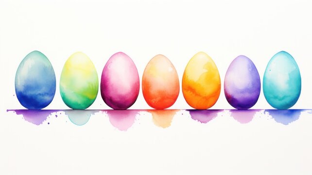Colored eggs. Easter watercolor illustration. Card background frame. Copy space.