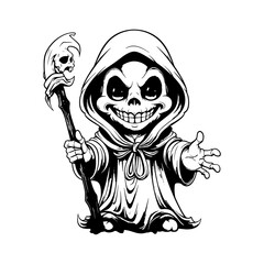 cute Grim reaper cartoon characters . Halloween concept . Isolate white background . Vector