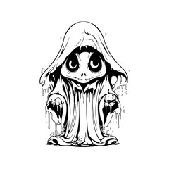 cute Grim reaper cartoon characters . Halloween concept . Isolate white background . Vector