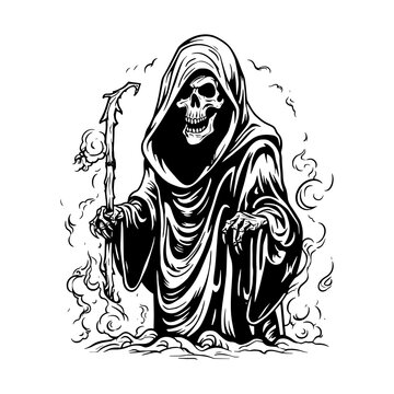 recommend clip art: cute Grim reaper cartoon characters . Halloween concept . Isolate white background . Vector