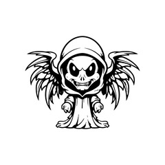 cute Grim reaper cartoon characters . Halloween concept . Isolate white background . Vector