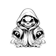 cute Grim reaper cartoon characters . Halloween concept . Isolate white background . Vector