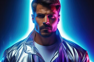 Hispanic Man in a Cool Leather Jacket Making Eye Contact with the Generative AI