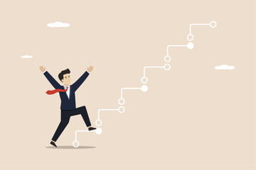Digital transformation, optimizing workflow using future technology, businessman company leader climbs the analog ladder to transform to digital steps.