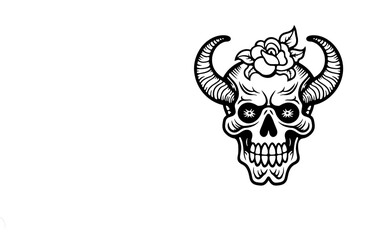 ,Devil skull, horned skull, viking skull ,Dark Art Gothic Skull Demon Horn Vintage Tattoo bones in hand drawing style 