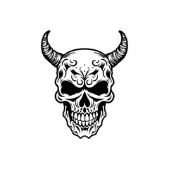 ,Devil skull, horned skull, viking skull ,Dark Art Gothic Skull Demon Horn Vintage Tattoo bones in hand drawing style 