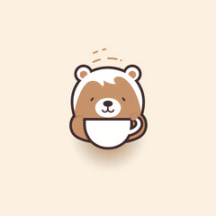 Fototapeta premium Bear with coffee cup icon, material, vector illustration, decorative design element, transparent background, app icon