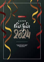 Banner design for Happy New Year 2024. Christmas serpentine. Vector illustration for poster, banner, card, postcard, cover.