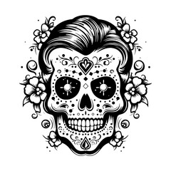 Illustration of mexican sugar skull. Day of the dead. Dia de los muertos. Design element for logo, label, emblem, sign, poster, t shirt.