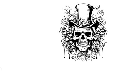 Skull Rose Dark illustration Devil Demon Horror Bone Skull Hand drawn head Hatching symbol Tattoo Merch Vintage Vector