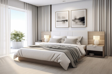 Fototapeta premium Seamless Indoor-Outdoor home with a Modern Beachfront Bedroom Aesthetic