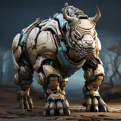 Rolgordijnen 3D cartoon rhino robot © avivmuzi