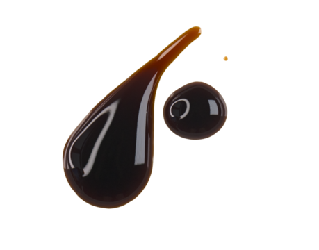 Drops of liquid brown sauce unagi, soy isolated on white, clipping path, PNG