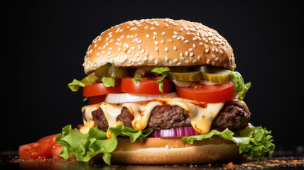 deluxe hamburger,dramatic studio lighting and shallow depth of field placed