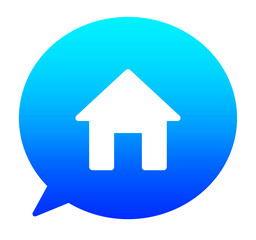 青いグラデーションの家アイコンと吹き出し