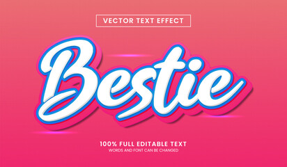 Design editable text effect, Bestie 3d cartoon vector illustration - obrazy, fototapety, plakaty