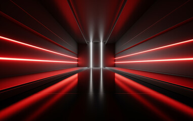 Mysterious redlit hallway leading to an unknown destination with straight red  white lines generated ai