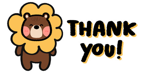 Cute bear cartoon drawing with thank you message