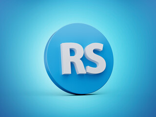 3d White Pakistani Rupee Rs Symbol With Rounded Blue Icon On Blue Background, 3d illustration