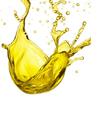 Olive or engine oil splash, cosmetic serum liquid isolated on white background