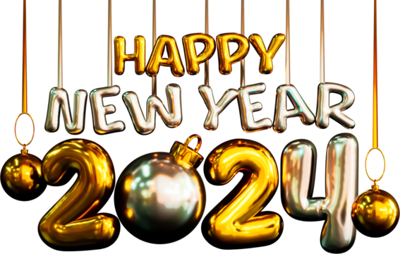 Happy New Year 2024 3d Render Cutout