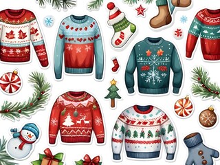Christmas winter sweater set - obrazy, fototapety, plakaty