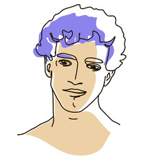  line drawing with color shapes man face. male linear portrait. Outline man avatar
