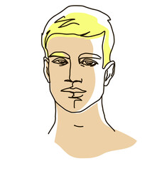  line drawing with color shapes man face. male linear portrait. Outline man avatar
