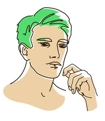  line drawing with color shapes man face. male linear portrait. Outline man avatar
