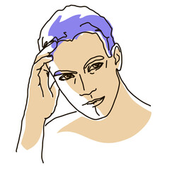  line drawing with color shapes man face. male linear portrait. Outline man avatar
