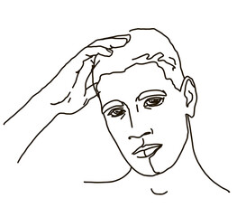  line drawing man face. male linear portrait. Outline man avatar
