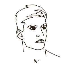  line drawing man face. male linear portrait. Outline man avatar
