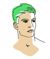  line drawing with color shapes man face. male linear portrait. Outline man avatar
