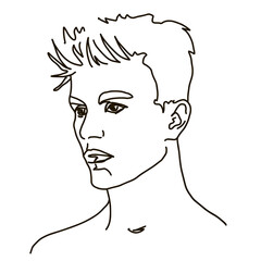  line drawing man face. male linear portrait. Outline man avatar
