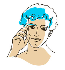  line drawing with color shapes man face. male linear portrait. Outline man avatar
