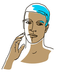  line drawing with color shapes man face. male linear portrait. Outline man avatar
