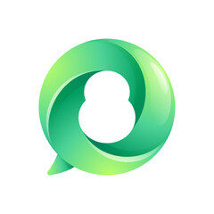 8 logo. Number eight inside speech bubble with swirl pattern. Negative space style icon. Colorful gradient emblem for social media app, call center, online message, feedback icon, telemarketing screen