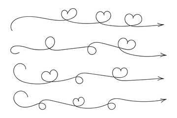 
Hand drawn Thin continuous line lovely hearts style curved arrow vector, one line left right direction love sign with pen arrows, Minimalistic Outline single line way decorations decorative element