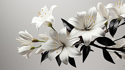 white flowers on black background HD 8K wallpaper Stock Photographic Image
